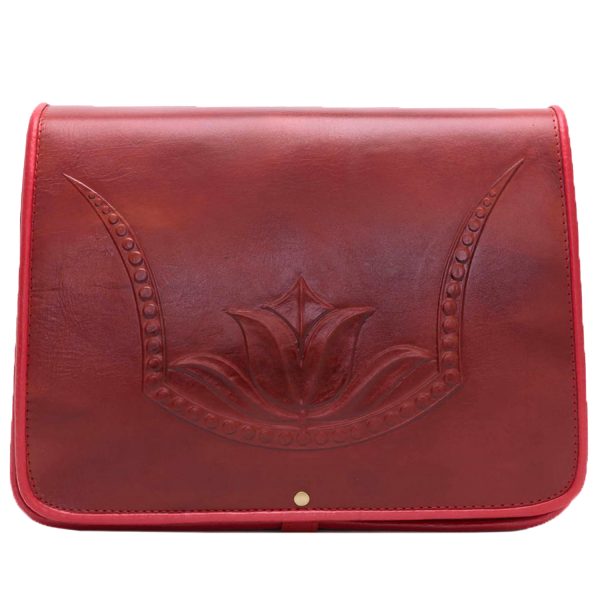 Red tulip flower pattern genuine leather women bag