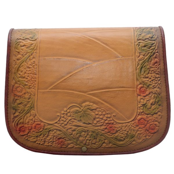 Woman-genuine-leather-bag-crossbody-satchel-light-brown-moulded-leaves