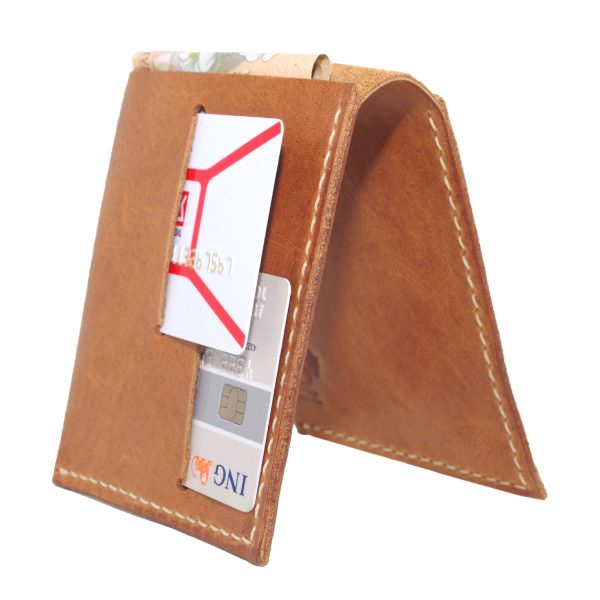 Portcard si buletin din piele naturala maro camel - imagine 3